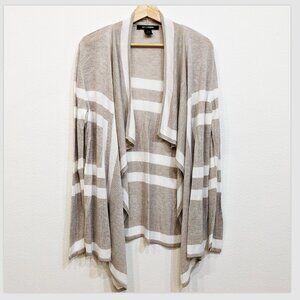89th & Madison Cardigan Women L Neutral Beige Long Sleeve Geometric Draped